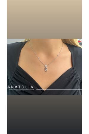 Pırlanta Çiçek Desenli ve Dikdörtgen Kolye