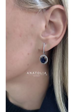 4.11 Karat Safir ve 0.45 Karat Pırlanta Tasarım Küpeler